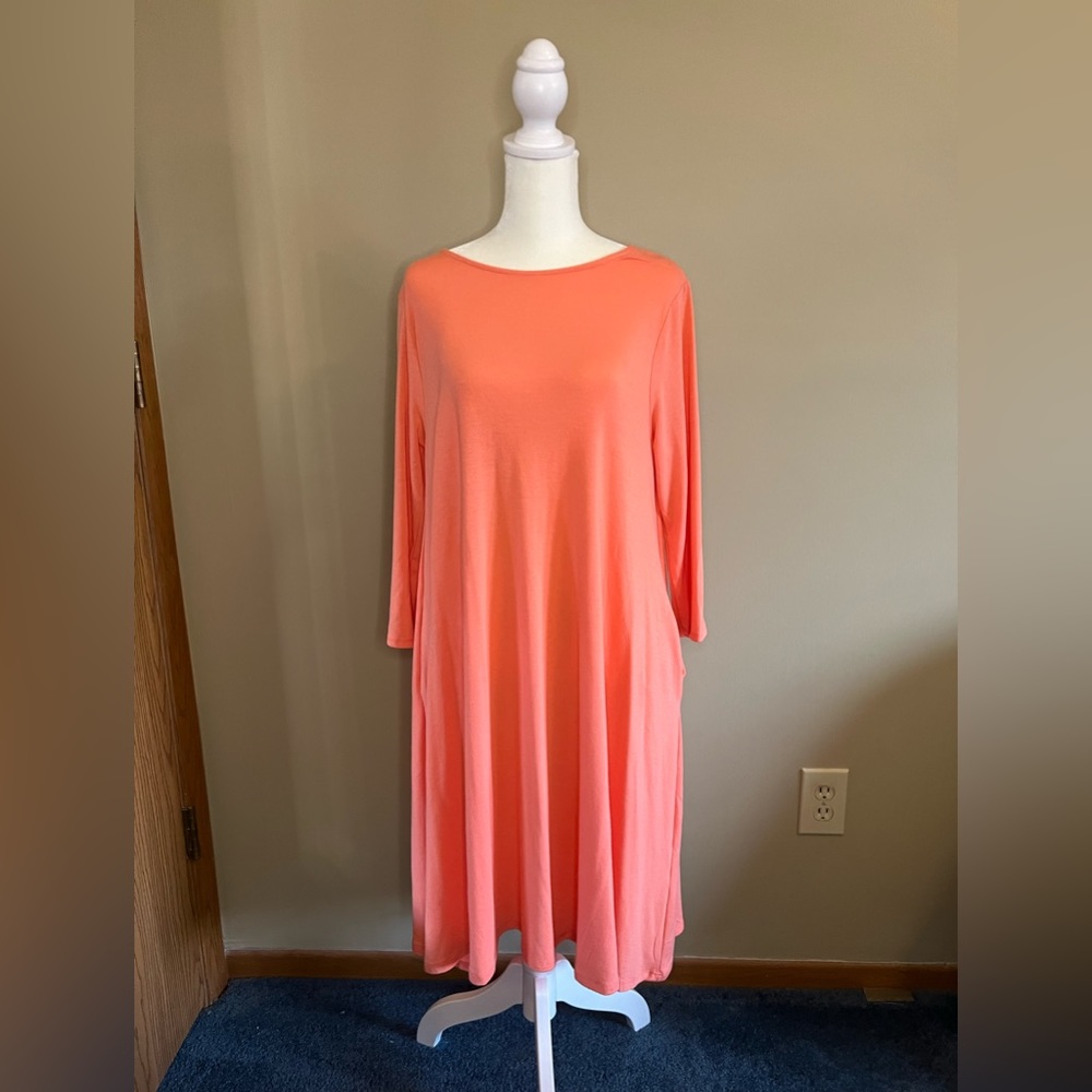 Zenana Premium Coral 3/4 Sleeve Knee Length Knit Dress